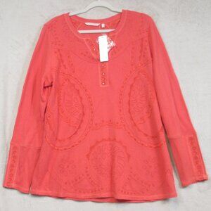 NWT Soft Surroundings Shirt Womens Waffle Weave Sequined Embroidered Henley XL